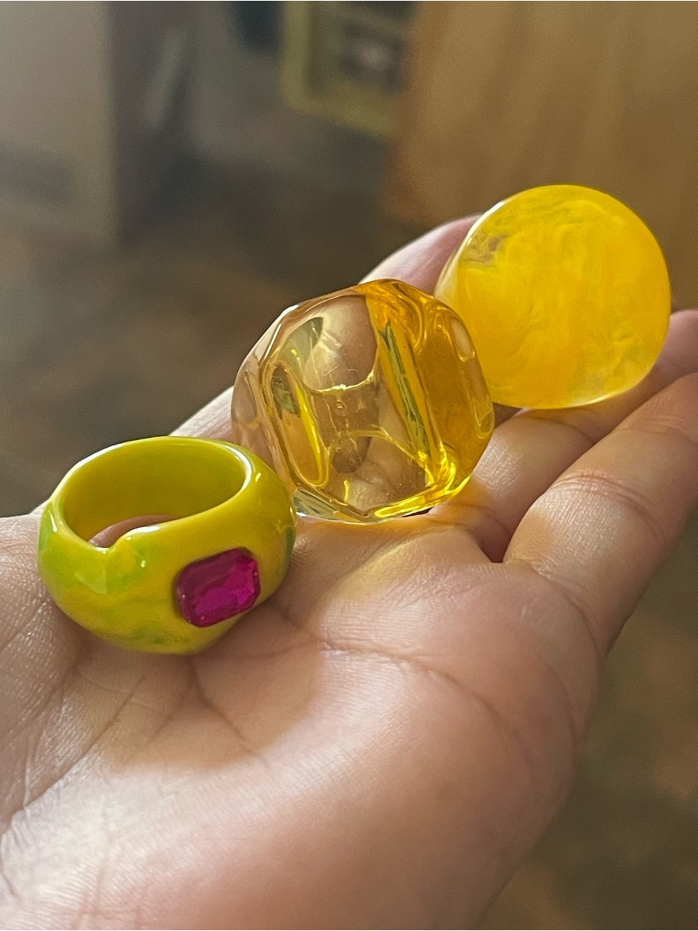 Yellow Resin Statement Rings(3pcs)